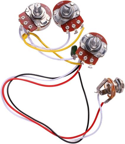 Guitar Potentiometer Kit 1V2T - A250K B250K Bass Wiring Harness Prewired Kit with 6.35mm Jack for Jazz Bass Electronics Installation in Kuwait