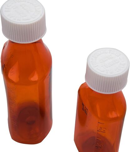 حاوية صيدلية العنبر مع غطاء - زجاجة قابلة لإعادة التعبئة مقاومة للدفع والدوران - حاوية دواء سائلة ووصفة طبية مقاومة للكسر مع خطوط قياس، 4 أونصة (200 قيراط) in Kuwait