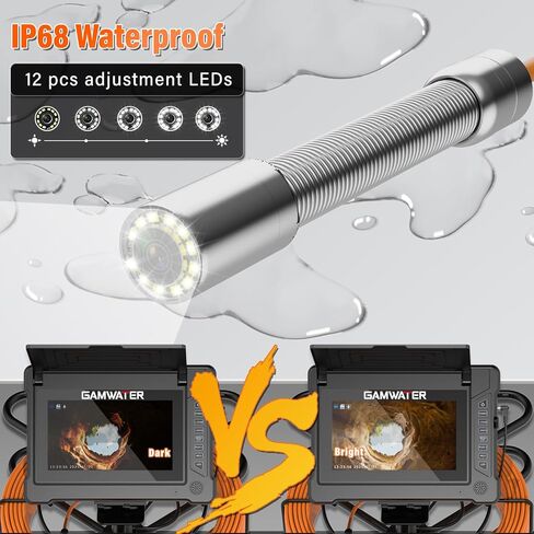كاميرا الصرف الصحي 100FT/30M 23 مم كاميرا فحص الأنابيب DVR ومسجل الصوت مع شاشة IPS 7 بوصة، سباكة ثعبان بوريسكوب 12 LED HD 1000TVL، متضمنة بطاقة 32 جيجابايت in Kuwait