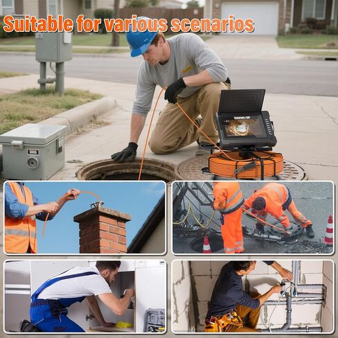 كاميرا الصرف الصحي 100FT/30M 23 مم كاميرا فحص الأنابيب DVR ومسجل الصوت مع شاشة IPS 7 بوصة، سباكة ثعبان بوريسكوب 12 LED HD 1000TVL، متضمنة بطاقة 32 جيجابايت in Kuwait