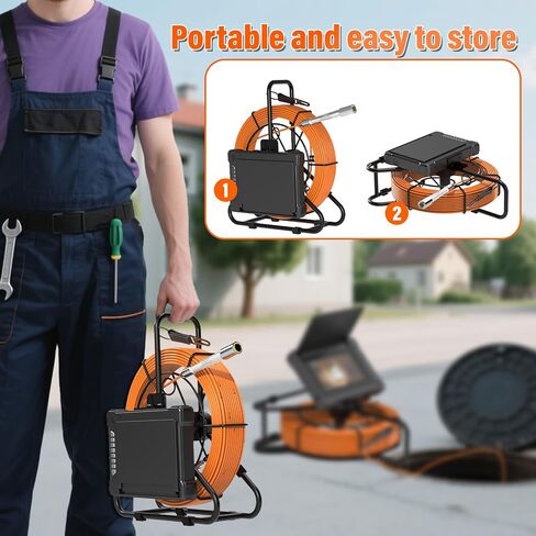 كاميرا الصرف الصحي 100FT/30M 23 مم كاميرا فحص الأنابيب DVR ومسجل الصوت مع شاشة IPS 7 بوصة، سباكة ثعبان بوريسكوب 12 LED HD 1000TVL، متضمنة بطاقة 32 جيجابايت in Kuwait