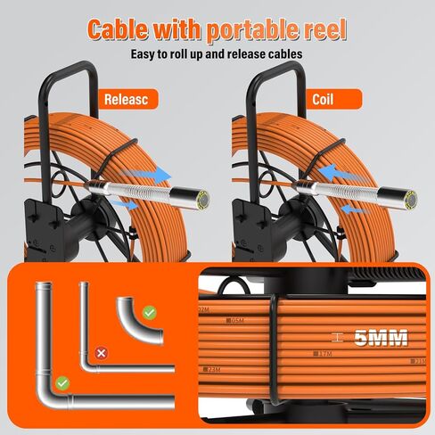 كاميرا الصرف الصحي 100FT/30M 23 مم كاميرا فحص الأنابيب DVR ومسجل الصوت مع شاشة IPS 7 بوصة، سباكة ثعبان بوريسكوب 12 LED HD 1000TVL، متضمنة بطاقة 32 جيجابايت in Kuwait