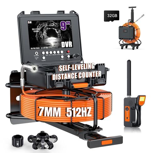 كاميرا صرف صحي محمولة مقاس 9 بوصات مع محدد موقع - كاميرا تصريف ذاتية التسوية مقاس 7 مم / 300 قدم / 91.5 مترًا وعداد سوند وعداد 512 هرتز وتكبير 5X - كاميرا فحص أنابيب السباكة 145 درجة - شاشة IPS 1080 بكسل ومسجل فيديو رقمي سعة 32 جيجابايت in Kuwait