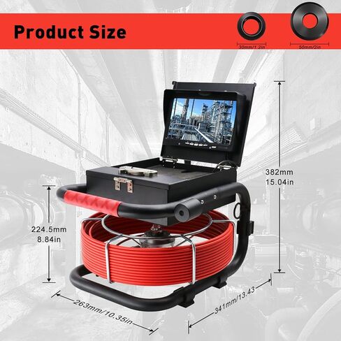 كاميرا الصرف الصحي 66FT/20M فحص الأنابيب مع الضوء، بطارية 5600 مللي أمبير، 23 مم، مسجل فيديو رقمي ومسجل صوت، شاشة 7 بوصة، 6 مصابيح LED، متضمنة بطاقة 32 جيجابايت in Kuwait