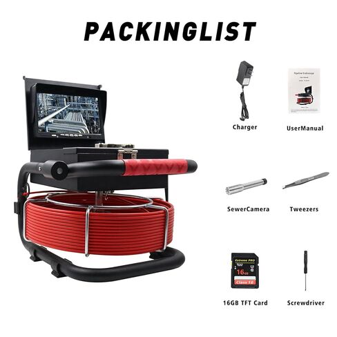كاميرا الصرف الصحي 66FT/20M فحص الأنابيب مع الضوء، بطارية 5600 مللي أمبير، 23 مم، مسجل فيديو رقمي ومسجل صوت، شاشة 7 بوصة، 6 مصابيح LED، متضمنة بطاقة 32 جيجابايت in Kuwait