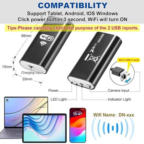 منظار بفتحة صغيرة 3.9 ملم، كاميرا منظار بفتحة - مناسبة لـ. 20 عيارًا وأنابيب أكبر، أداة فحص ماسورة البندقية، مناسبة للهواتف الذكية التي تعمل بنظام Android وiOS iPhone وiPad وSamsung in Kuwait