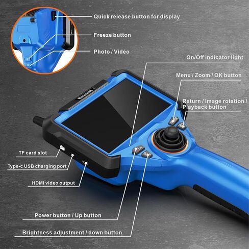 360° Articulating Borescope with 0.25 in Slim Probe, 5" HD 4-Ways Industrial Endoscope Camera with Light, Articulated Flexible Snake Camera for Plumbing & Machinery Inspection in Saudi Arabia