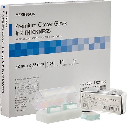 غطاء زجاجي ممتاز من McKesson، سُمك #2، زجاج غطاء المجهر، شفاف، مُنظف مسبقًا، 22 مم × 22 مم، 10 قطع in Saudi Arabia