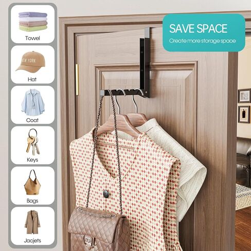 Over the Door Drying Rack Clothing Hook, 【2 Pack】Foldable Coat Hanger for Landry Room, Bathroom, 6 Groves Druable Clothes Door Hanging for Towel, Coat, Sweater, Hat, Compact for Storage, Travel- Black in Saudi Arabia