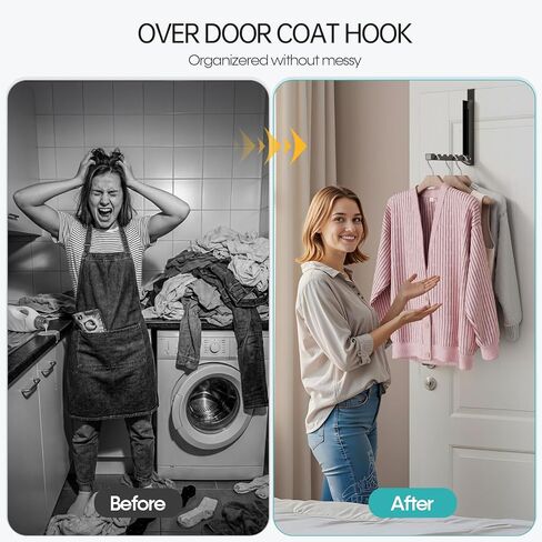 Over the Door Drying Rack Clothing Hook, 【2 Pack】Foldable Coat Hanger for Landry Room, Bathroom, 6 Groves Druable Clothes Door Hanging for Towel, Coat, Sweater, Hat, Compact for Storage, Travel- Black in Saudi Arabia