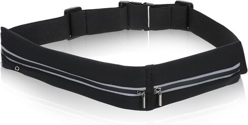 Slim Running Belt with 2 Pockets for women & Men,Runners Fanny Pack Phone Holder,Reflective Fanny Pack,Running Gear Accessories with Buckle(Black) in Saudi Arabia