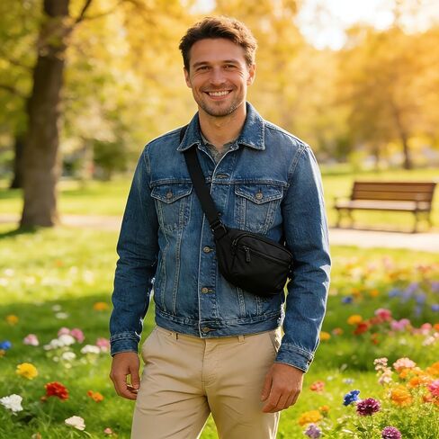 GORELAX Black Fanny Pack for Men Women, EDC Crossbody sling Chest Bag, Lightweight Waist Bag for Running,Travel, Hiking，Workout (Adjustable 18"-56"Waist) | lightweight in Kuwait