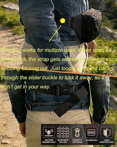 GORELAX Black Fanny Pack for Men Women, EDC Crossbody sling Chest Bag, Lightweight Waist Bag for Running,Travel, Hiking，Workout (Adjustable 18"-56"Waist) | lightweight in Kuwait