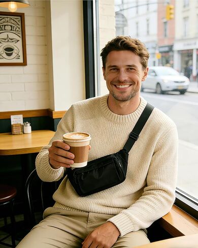 GORELAX Black Fanny Pack for Men Women, EDC Crossbody sling Chest Bag, Lightweight Waist Bag for Running,Travel, Hiking，Workout (Adjustable 18"-56"Waist) | lightweight in Kuwait