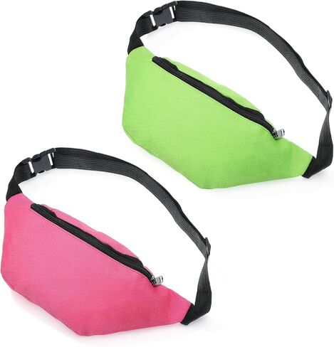 2 PCS Neon Fanny Pack 80s 90s Fanny Pack, Running Waist Packs Rave Bag Lightweight and Portable, Adjustable Glow Party Waist Bags Suitable for Cycling Hiking and Fitness (Bright Green and Pink) in Saudi Arabia