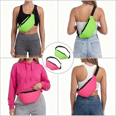 2 PCS Neon Fanny Pack 80s 90s Fanny Pack, Running Waist Packs Rave Bag Lightweight and Portable, Adjustable Glow Party Waist Bags Suitable for Cycling Hiking and Fitness (Bright Green and Pink) in Saudi Arabia