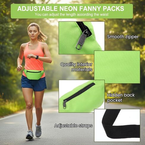 2 PCS Neon Fanny Pack 80s 90s Fanny Pack, Running Waist Packs Rave Bag Lightweight and Portable, Adjustable Glow Party Waist Bags Suitable for Cycling Hiking and Fitness (Bright Green and Pink) in Saudi Arabia
