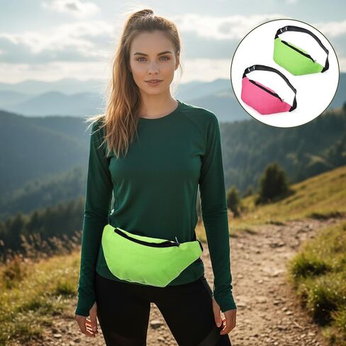 2 PCS Neon Fanny Pack 80s 90s Fanny Pack, Running Waist Packs Rave Bag Lightweight and Portable, Adjustable Glow Party Waist Bags Suitable for Cycling Hiking and Fitness (Bright Green and Pink) in Saudi Arabia