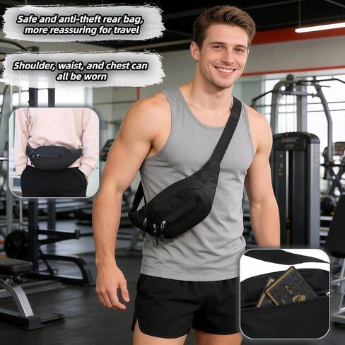 Multifunctional Waist Pack,Sport Waist Pack for Men Women, 3-Zipper Large Fanny Pack for Phone up to 6.7", Hands-Free Crossbody Bag for Running, Travel, Workout - Adjustable & Water-Resistant Gift in Kuwait