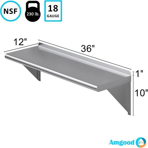 AmGood 12" X 36" Stainless Steel Wall Shelf | NSF | Metal Shelving | Garage, Laundry, Storage, Utility Room | Restaurant, Commercial Kitchen in Kuwait