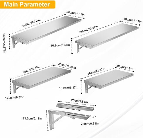 رف جداري قابل للطي مقاس 31.5 بوصة × 12 بوصة، طاولة قابلة للطي مثبتة على الحائط من الفولاذ المقاوم للصدأ، سعة 110 رطل، رف امتياز عائم لشاحنات الطعام، نوافذ المقطورة، المطبخ، المطعم، غرفة مرافق المرآب in Kuwait