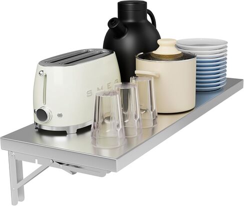 رف جداري قابل للطي مقاس 31.5 بوصة × 12 بوصة، طاولة قابلة للطي مثبتة على الحائط من الفولاذ المقاوم للصدأ، سعة 110 رطل، رف امتياز عائم لشاحنات الطعام، نوافذ المقطورة، المطبخ، المطعم، غرفة مرافق المرآب in Kuwait