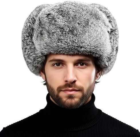 ITODA Furry Russian Trapper Hat Winter Faux Fur Ushanka Trooper Men Warm Windproof Eaeflap Cap for Skiing Hunting Motorcycle in Saudi Arabia