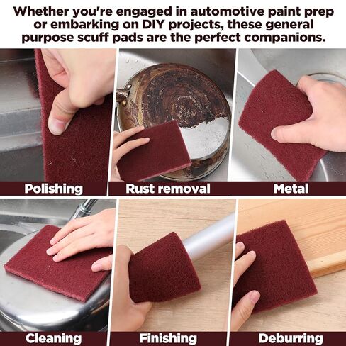 20 Pack 7447 General Purpose Scrub Pad - Maroon, 6" X 9" Abrasive Finishing Pad for Paint Prep, Scuffing, Scouring, Sanding, Adhesion Scratch in Saudi Arabia