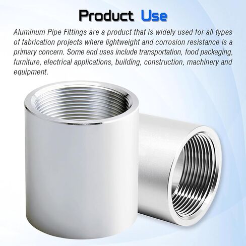 2 حزمة 1/2 "NPT اقتران كامل ملولب، الألومنيوم 6061-T جدول 40 تركيب الأنابيب، تركيب محول موصل مقرنة أنثى مترابطة، 1/2" × 1/2 بوصة منافذ NPT، للهواء والماء والغاز والنفط in Kuwait