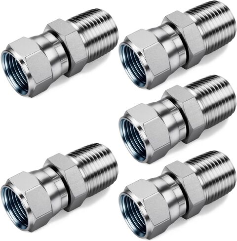 Straight Hydraulic Hose Adapter Fittings, 6505-04-04 1/4" Male (1/4"-18NPTF) × 1/4" Female JIC 37° Swivel (7/16"-20UNF) Connectors x 5 pack in Saudi Arabia