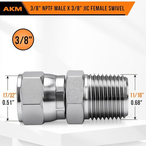 Straight Hydraulic Hose Adapter Fittings, 6505-04-04 1/4" Male (1/4"-18NPTF) × 1/4" Female JIC 37° Swivel (7/16"-20UNF) Connectors x 5 pack in Saudi Arabia