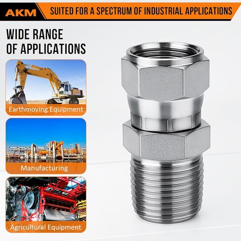 Straight Hydraulic Hose Adapter Fittings, 6505-04-04 1/4" Male (1/4"-18NPTF) × 1/4" Female JIC 37° Swivel (7/16"-20UNF) Connectors x 5 pack in Saudi Arabia