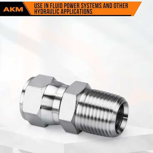 Straight Hydraulic Hose Adapter Fittings, 6505-04-04 1/4" Male (1/4"-18NPTF) × 1/4" Female JIC 37° Swivel (7/16"-20UNF) Connectors x 5 pack in Saudi Arabia