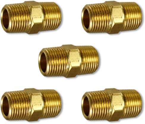 1/2" NPTF male x 1/2" NPTF Male Pipe Thread Hex Nipple Brass Fitting (5-PACK) | 33325-08-08 in Saudi Arabia