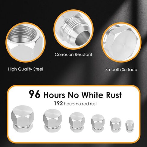 64 Pcs. 37° Flare Thread Cap & Plug Assortment Kit, Hose Tube and Pipe Fitting Kit, Galvanized Carbon Steel with Precision Threading, Dash Sizes 04 06 08 10 12 16 in Saudi Arabia