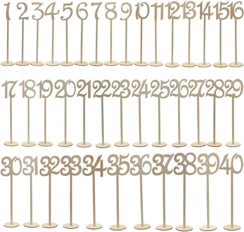TENDYCOCO Wooden Table Numbers 1-40 with Round Base Holder 14.01In Rustic Seat Signs for Wedding Reception and Home Decoration in Saudi Arabia
