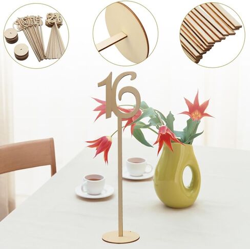 TENDYCOCO Wooden Table Numbers 1-40 with Round Base Holder 14.01In Rustic Seat Signs for Wedding Reception and Home Decoration in Saudi Arabia