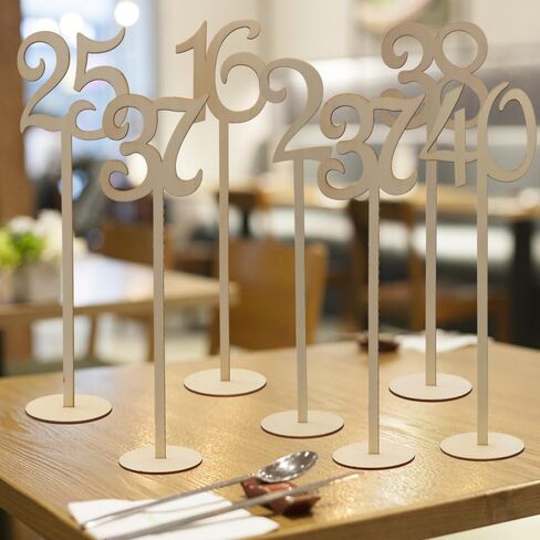 TENDYCOCO Wooden Table Numbers 1-40 with Round Base Holder 14.01In Rustic Seat Signs for Wedding Reception and Home Decoration in Saudi Arabia