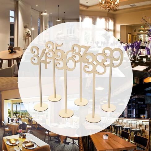 TENDYCOCO Wooden Table Numbers 1-40 with Round Base Holder 14.01In Rustic Seat Signs for Wedding Reception and Home Decoration in Saudi Arabia