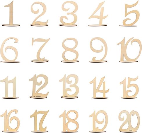 Wedding Table Numbers 1-20, Wooden Reusable Tabletop Signs with Stand for Wedding Reception Banquet Anniversary Party Birthday Bridal Shower Hotel Bar Restaurant Farmhouse Decorations in Saudi Arabia