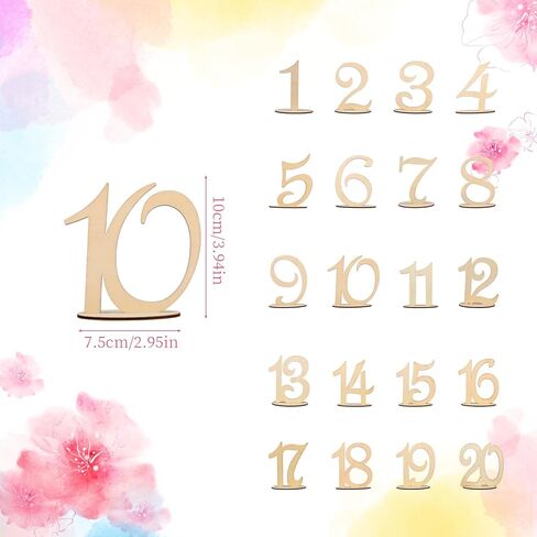 Wedding Table Numbers 1-20, Wooden Reusable Tabletop Signs with Stand for Wedding Reception Banquet Anniversary Party Birthday Bridal Shower Hotel Bar Restaurant Farmhouse Decorations in Saudi Arabia