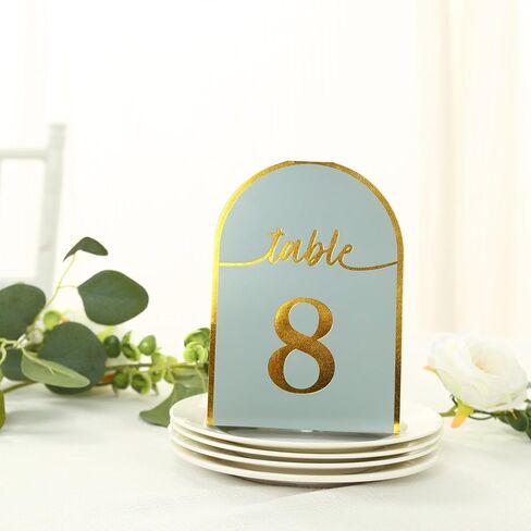 Efavormart 25 Pack Royal Blue Arch Wedding Table Numbers with Metallic Gold Foil 1-25 Numbers Print, Free Standing Double Sided Paper Table Tent Sign Cards - 7" in Saudi Arabia