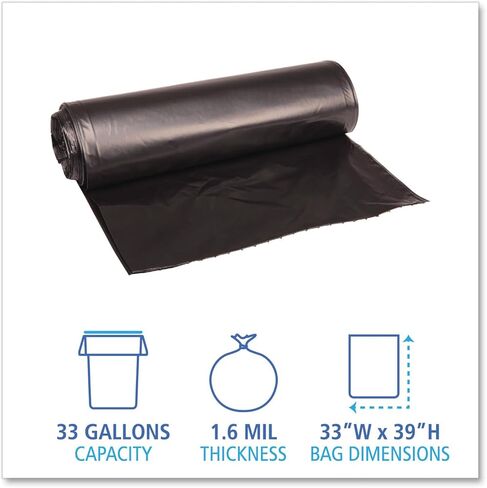 Boardwalk 520 Super Extra-Heavy Repro Can Liner, 33x39, 1.6 Mil, 33gal, Blk, 10 BG/RL, 10RL/CT in Saudi Arabia