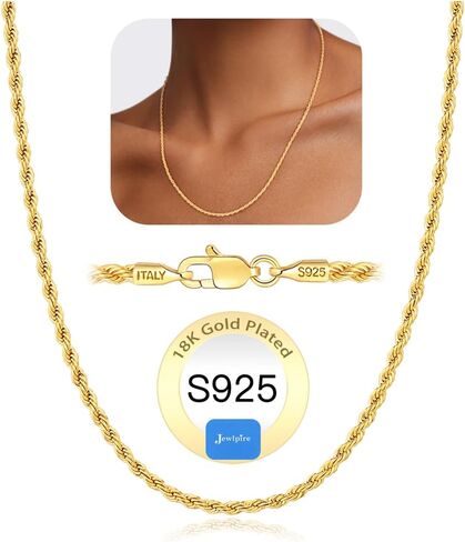 Jewlpire 925 Sterling Silver Chain Necklace for Women, 1.35MM Rope Chain Silver Chain for Women Delicate & Sturdy Women's Chain Necklaces, Silver Chain 16 Inch in Kuwait