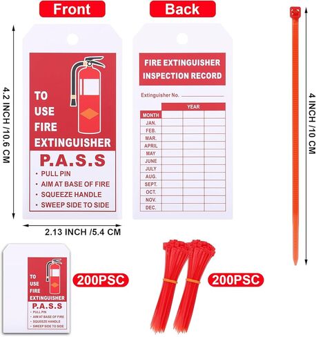 200 مجموعة من علامات فحص طفاية الحريق مع 200 قطعة من أربطة السحاب القابلة للتعديل و200 قطعة من علامات فحص السلامة الشهرية والسنوية لمعدات الحريق، 4.2 × 2.1 بوصة in Kuwait