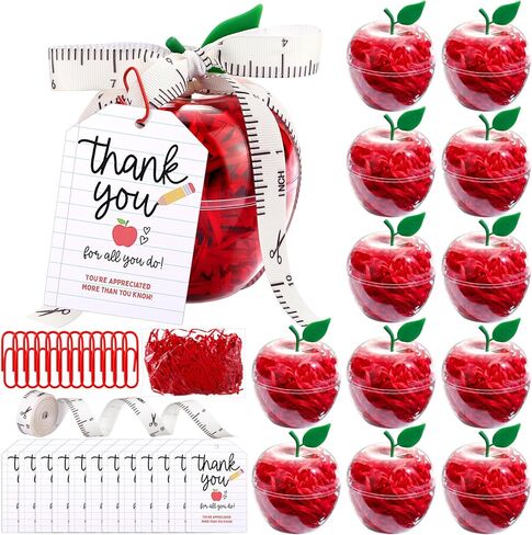 12 Sets Plastic Apple Container for Teacher, Large Apple Shaped Candy Jars Boxes, Teacher Week Appreciation Gifts Bulk Graduation Back to School Ornaments for Party Favor (Red School Year) in Kuwait