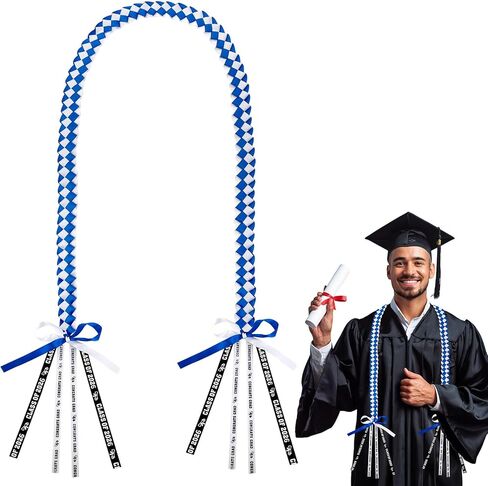 Graduation Leis 2025 Graduation Leis Class of 2025 Graduation Ribbon Lei Handmade Graduation Braided Necklace Graduation Gift Party Accessories for Women Man Grad Gift Party Supplies, Blue and Gold in Kuwait