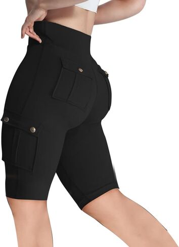 Women's Butt Lifting Biker Shorts High Waist Cargo Yoga Pants Stretch Joggers Leggings Sweatpants with Flap Pocket in Kuwait