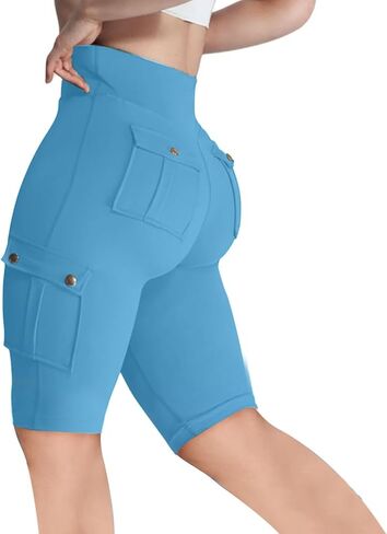 Women's Butt Lifting Biker Shorts High Waist Cargo Yoga Pants Stretch Joggers Leggings Sweatpants with Flap Pocket in Saudi Arabia