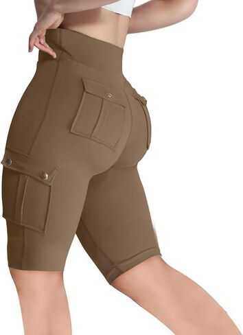 Women's Butt Lifting Biker Shorts High Waist Cargo Yoga Pants Stretch Joggers Leggings Sweatpants with Flap Pocket in Saudi Arabia